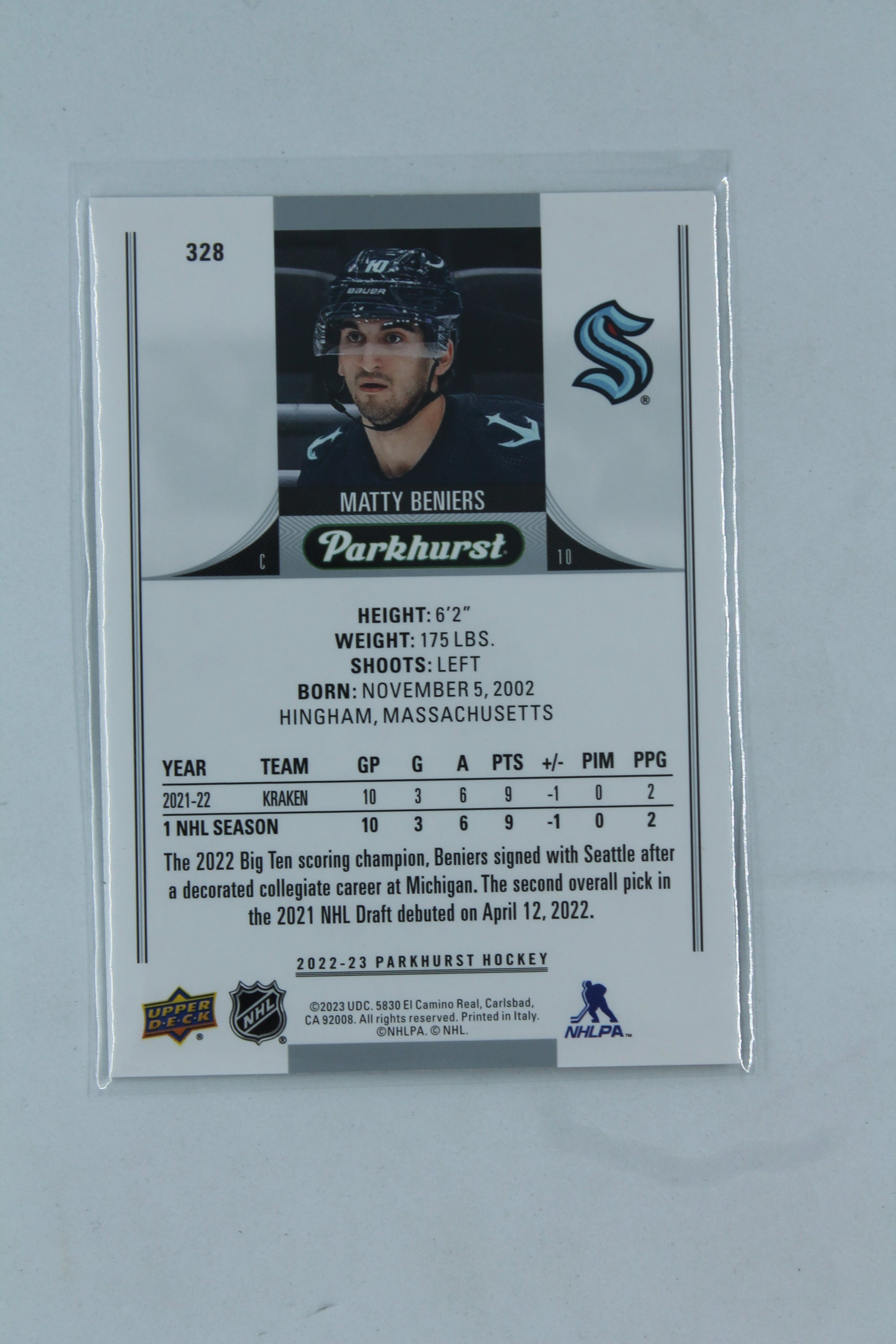 Matty Beniers 2022-23 Upper Deck Parkhurst Bronze Border Rookies - Rookie Card