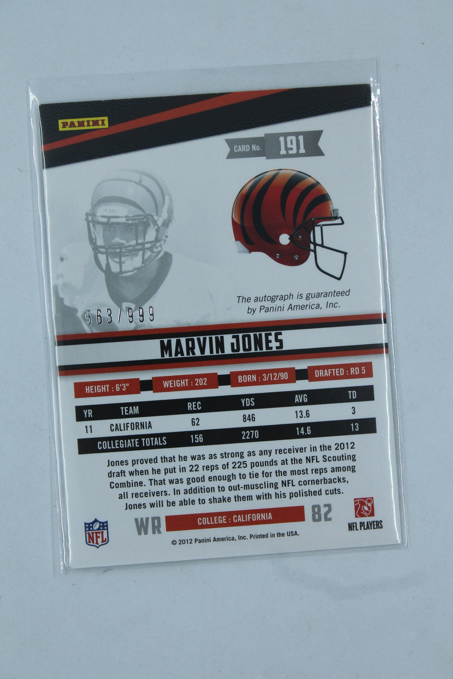 Marvin Jones 2012 Panini Rookies & Stars - Signatures Rookie - Rookie Card #563/999