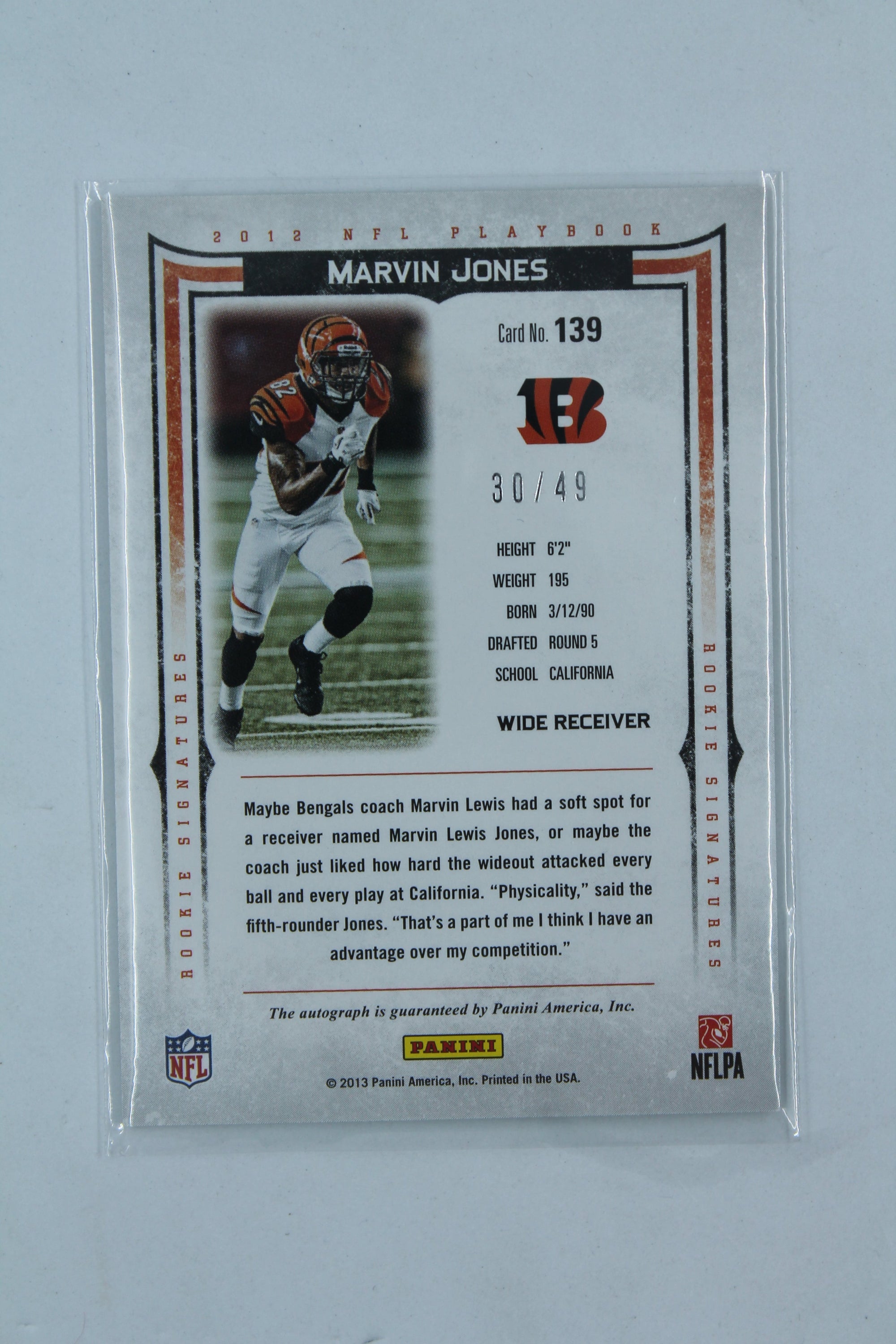 Marvin Jones 2012 Panini Playbook Gold Rookie Signatures - Rookie Card #30/49