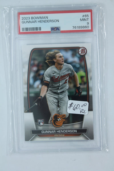 Gunnar Henderson 2023 Bowman Rookie Card - PSA Mint 9