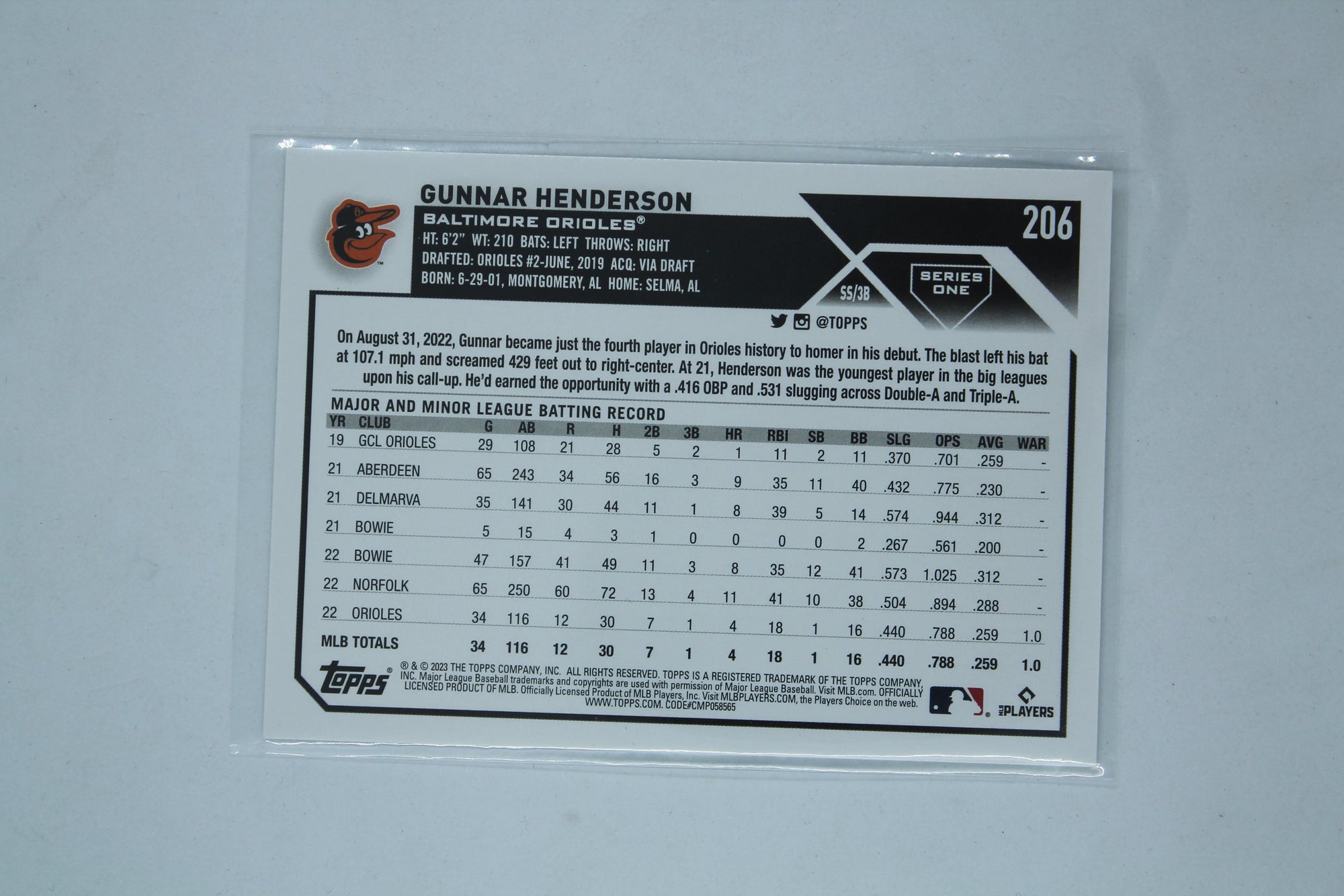 Gunnar Henderson 2023 Topps Rookie Card