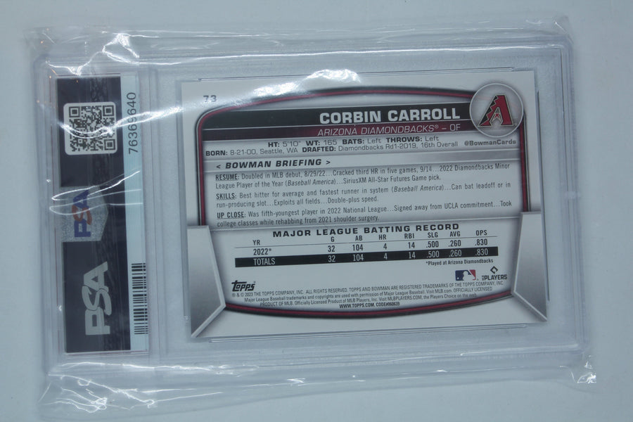 Corbin Carroll 2023 Bowman Rookie Card - PSA Mint 9