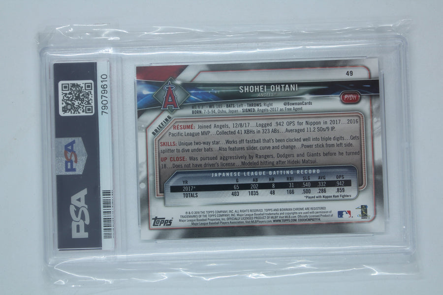 Shohei Ohtani 2018 Bowman Rookie Card - PSA Mint 9