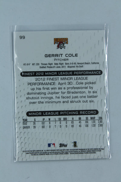 Gerrit Cole 2013 Topps Finest Rookie Card