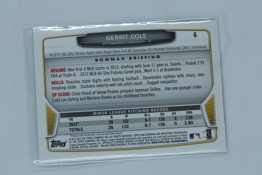 Gerrit Cole 2013 Bowman Draft Picks & Prospects Silver Ice Rookie Card