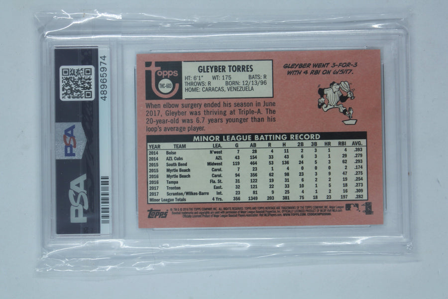 Gleyber Torres 2018 Topps Heritage High Number - Chrome Purple Rookie Card PSA 9