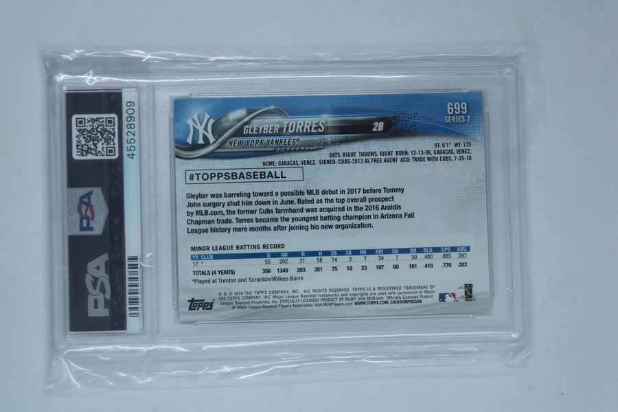Gleyber Torres 2018 Topps Rookie Card PSA 9 Mint