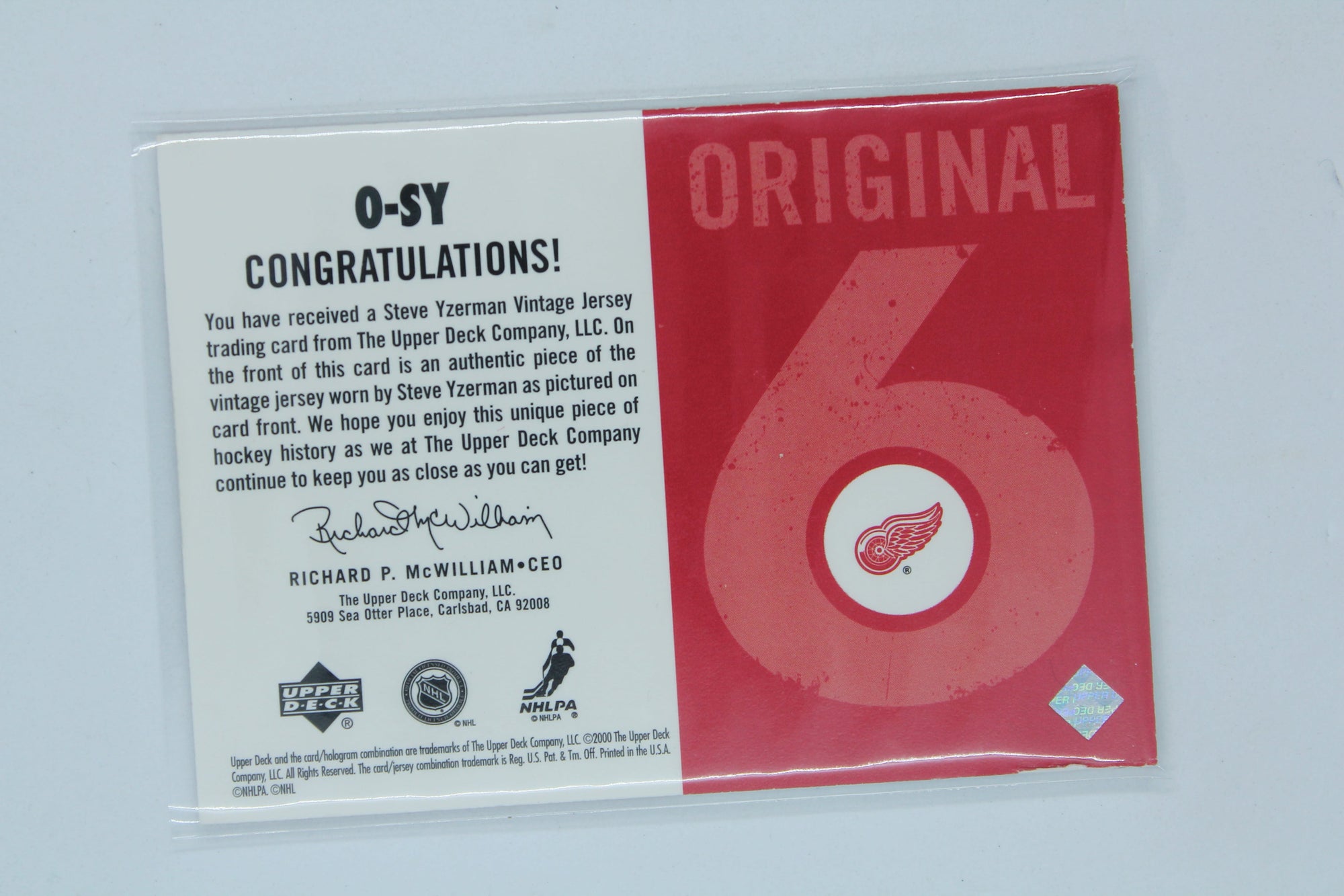 Steve Yzerman 2000-01 Upper Deck Vintage - Original Six #O-SY - HOF