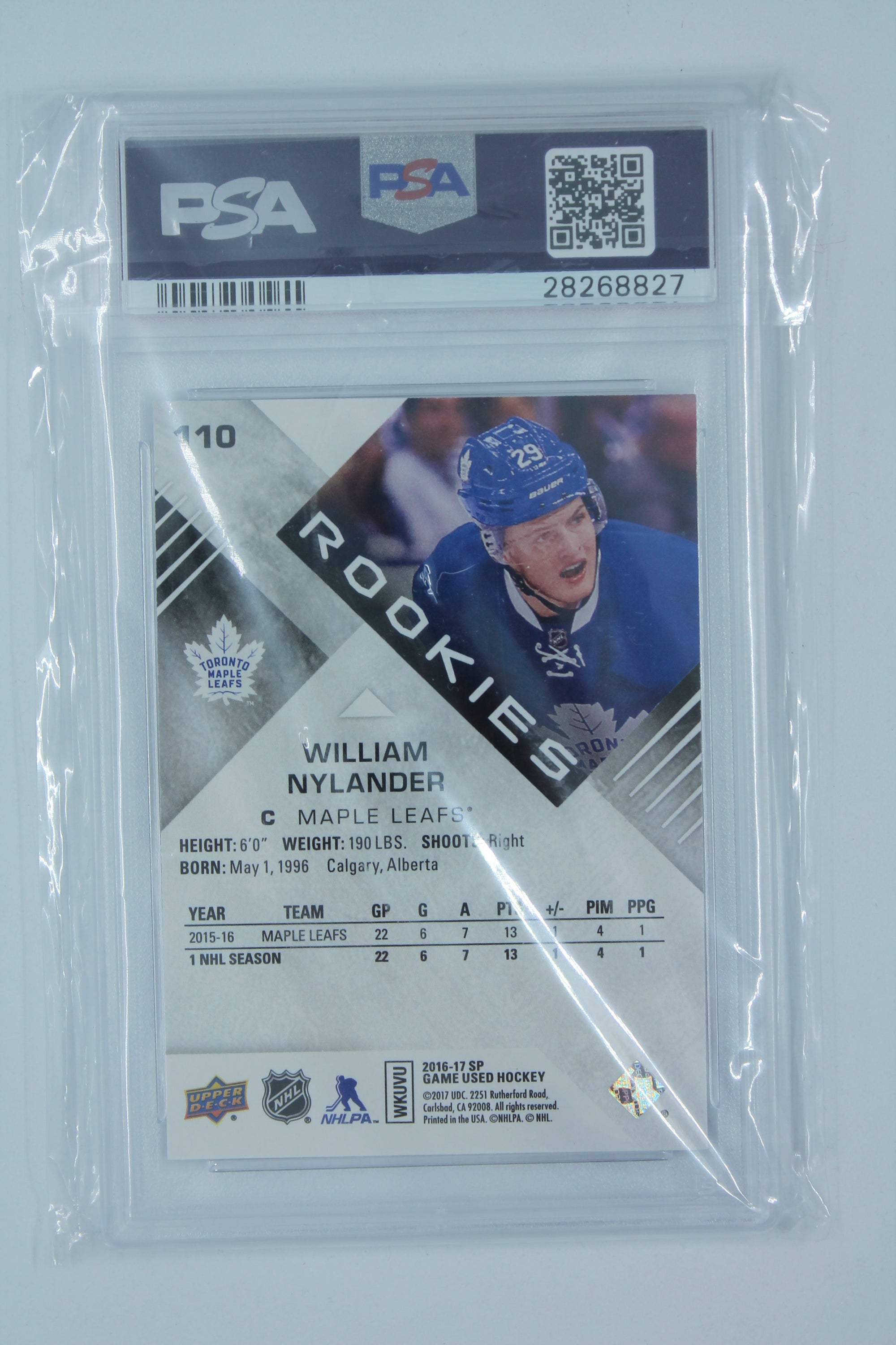 William Nylander 2016-17 SP Game Used Purple Rookie Card - PSA 8