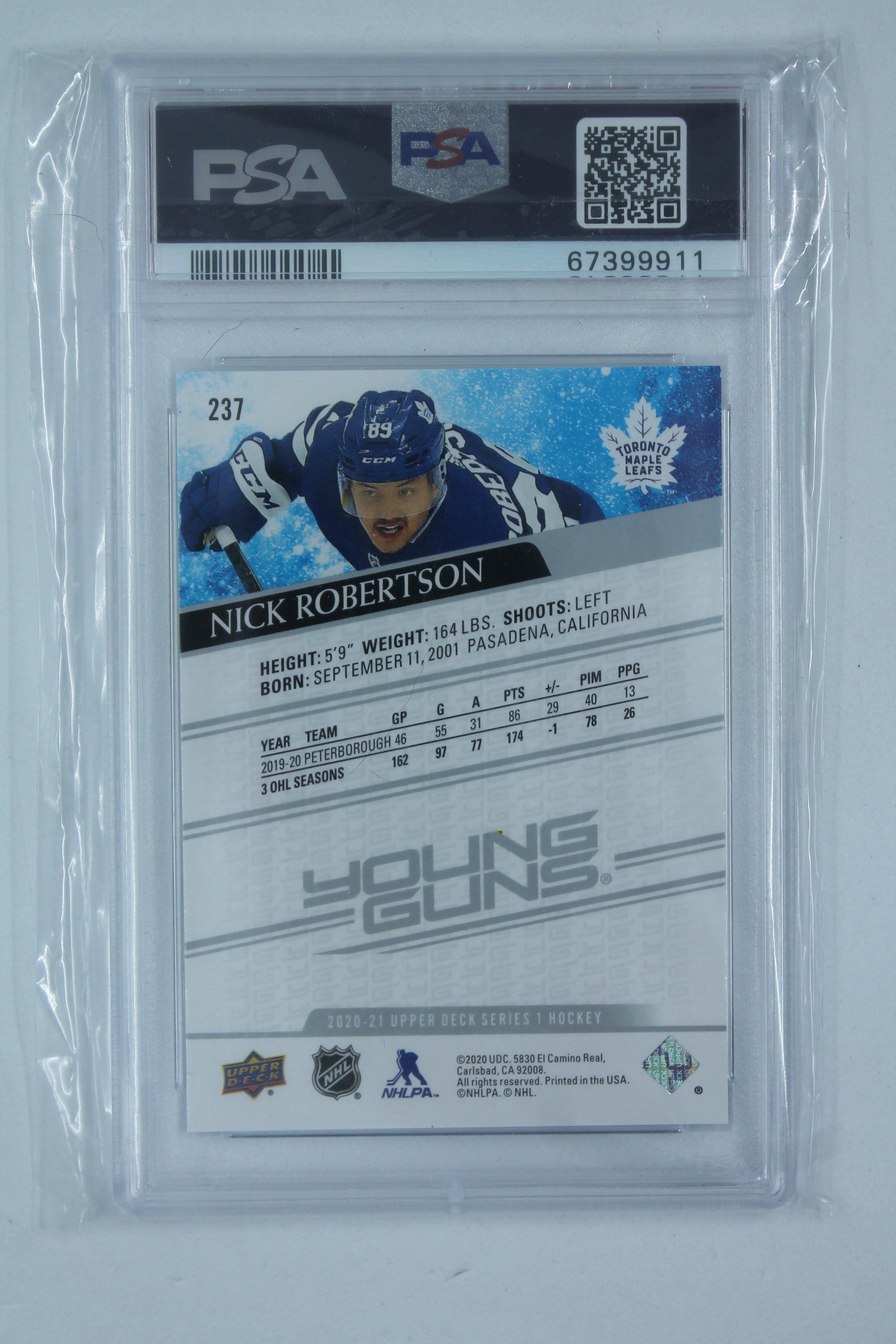 Nick Robertson 2020-21 Upper Deck - Young Guns Rookie Card - PSA Mint 9