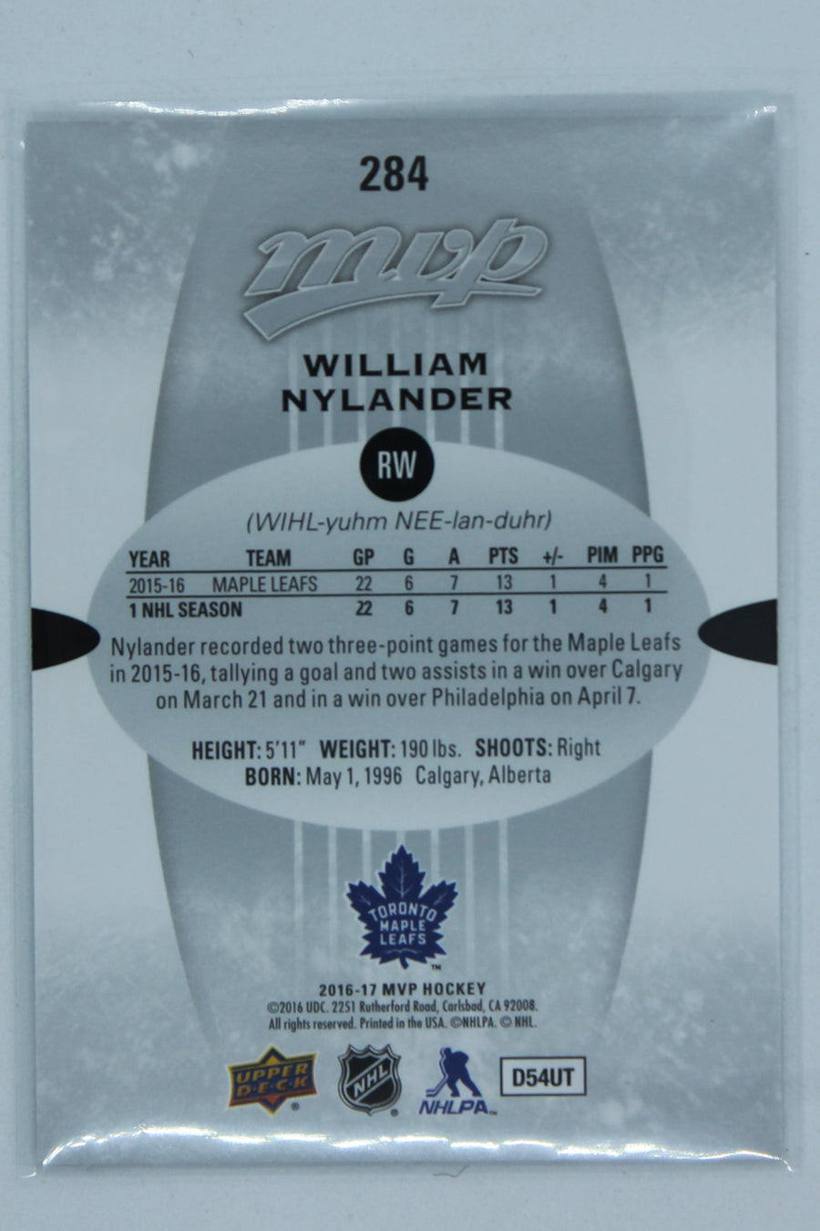William Nylander 2016-17 Upper Deck MVP Rookie Card