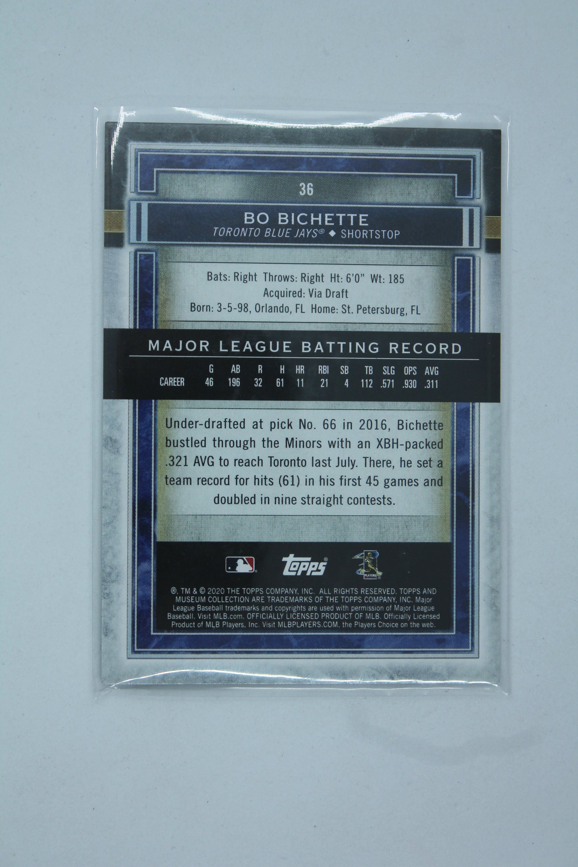 Bo Bichette 2020 Topps Museum Collection Rookie Card