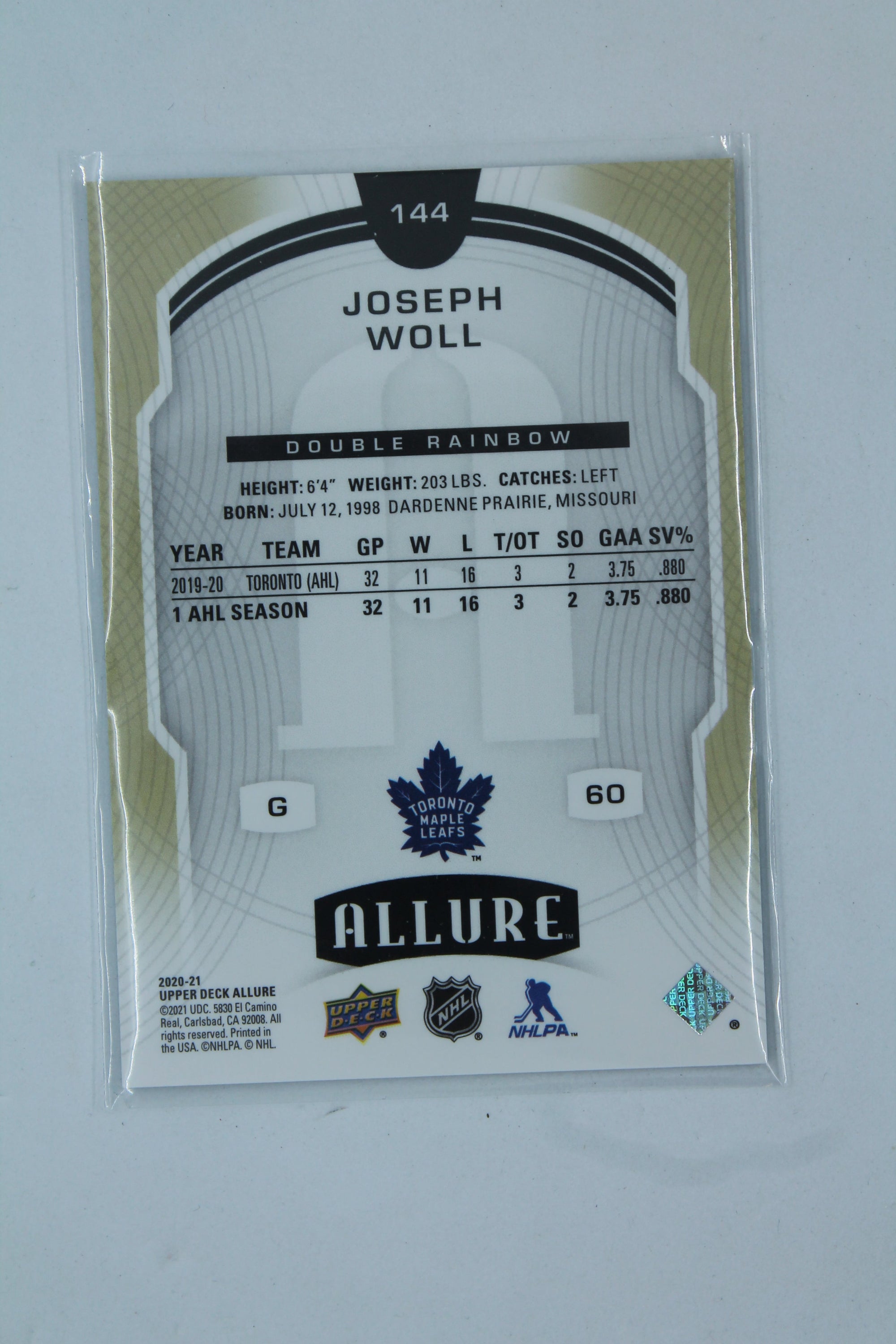 Joseph Woll 2020-21 Upper Deck Allure Double Rainbow Rookie SP Rookie Card