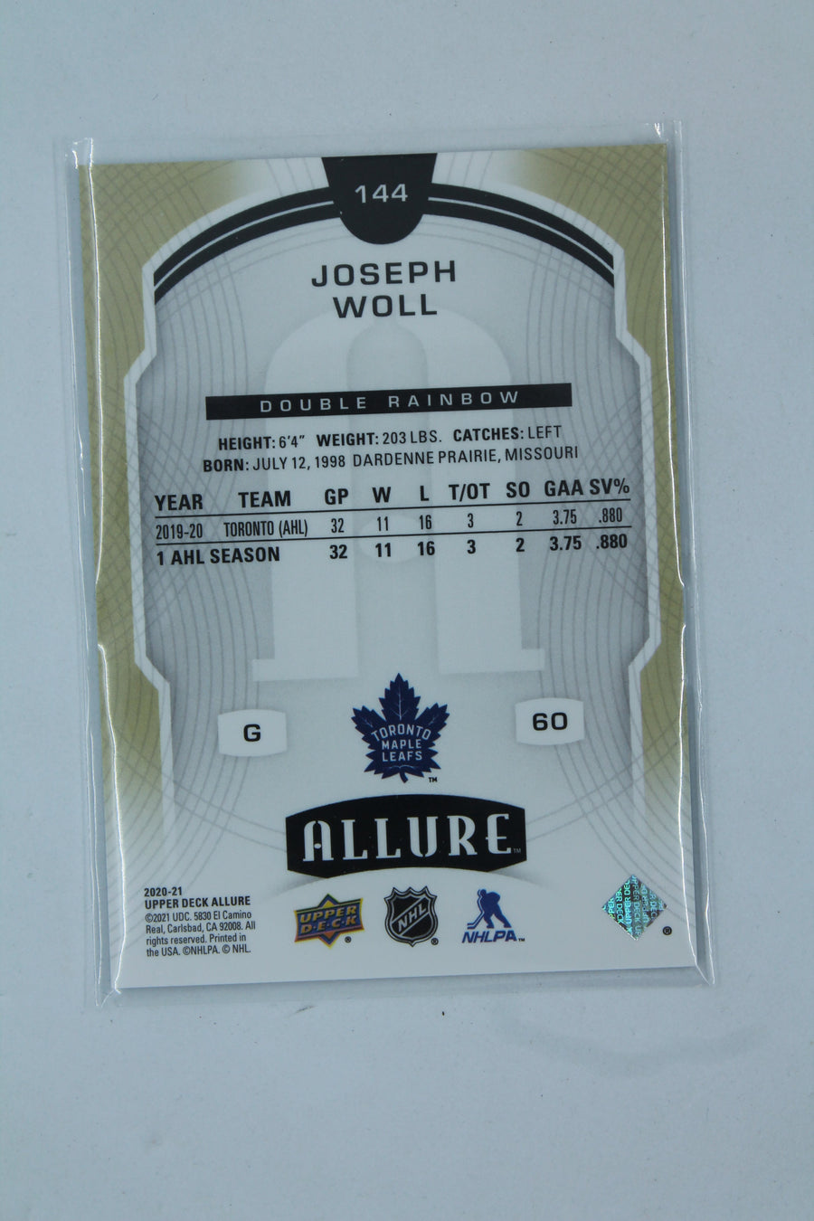 Joseph Woll 2020-21 Upper Deck Allure Double Rainbow Rookie SP Rookie Card