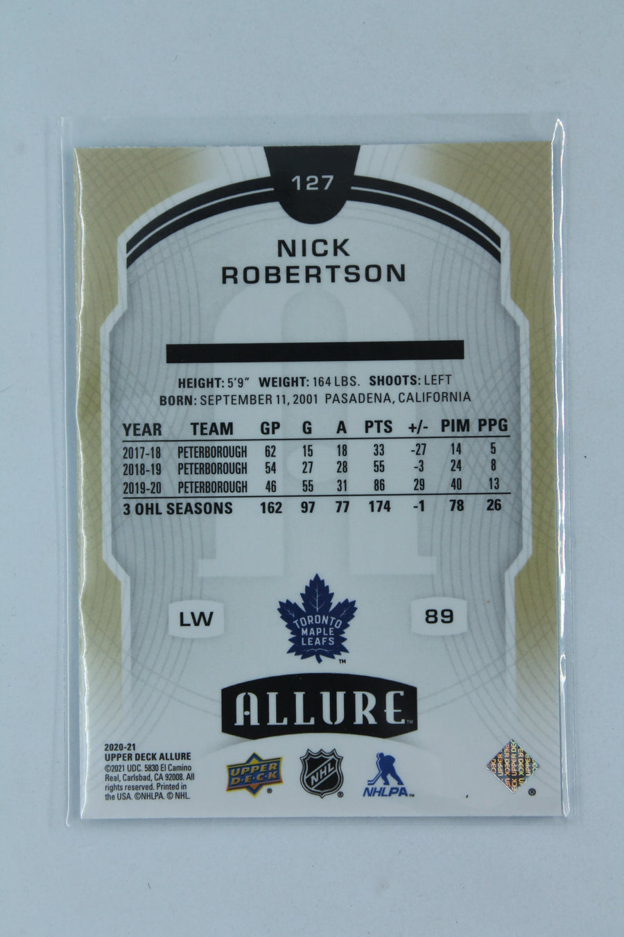 Nick Robertson 2020-21 Upper Deck Allure SP Rookie Card