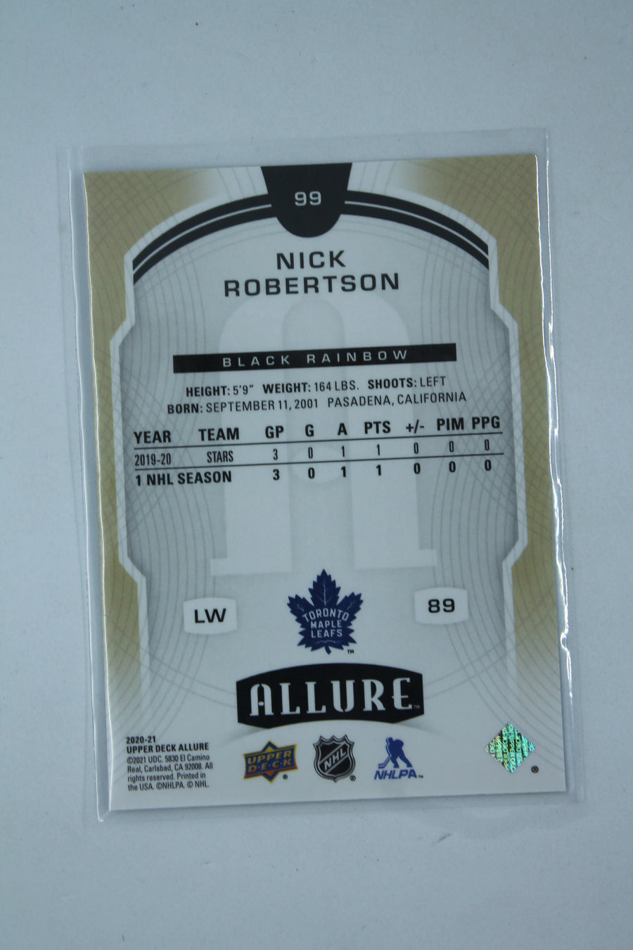 Nick Robertson 2020-21 Upper Deck Allure Black Rainbow Rookie Card