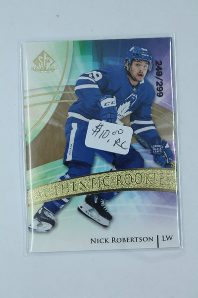 Nick Robertson 2020-21 Upper Deck SP Game Used Golden Burst Rookie Card #249/299