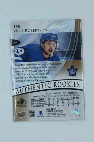 Nick Robertson 2020-21 Upper Deck SP Game Used Golden Burst Rookie Card #249/299