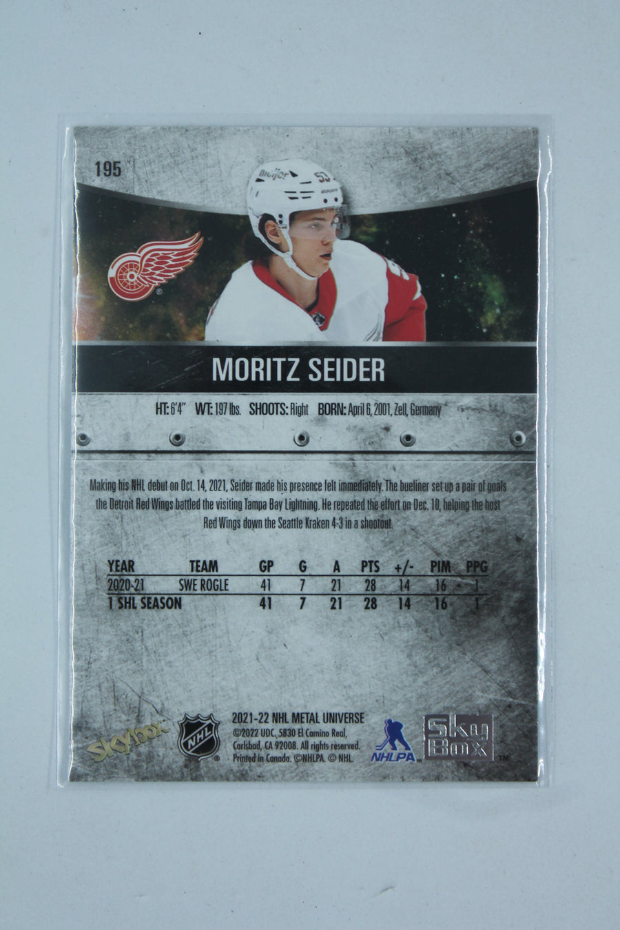 Moritz Seider 2021-22 Skybox Metal Universe Rookie Card