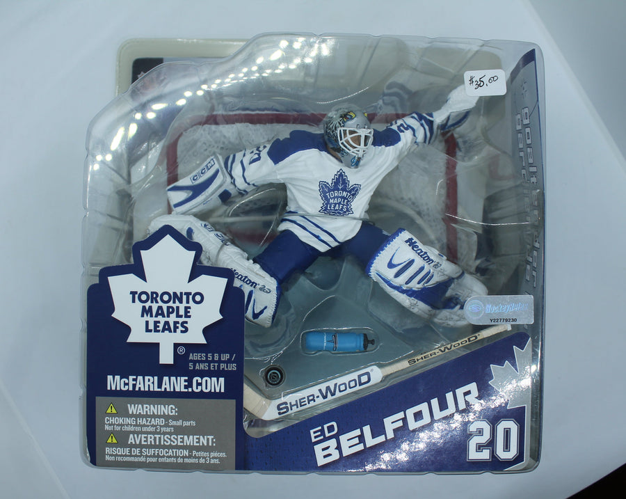 ED BELFOUR MCFARLANE - NHL SERIES 8 - TORONTO MAPLE LEAFS - White JERSEY