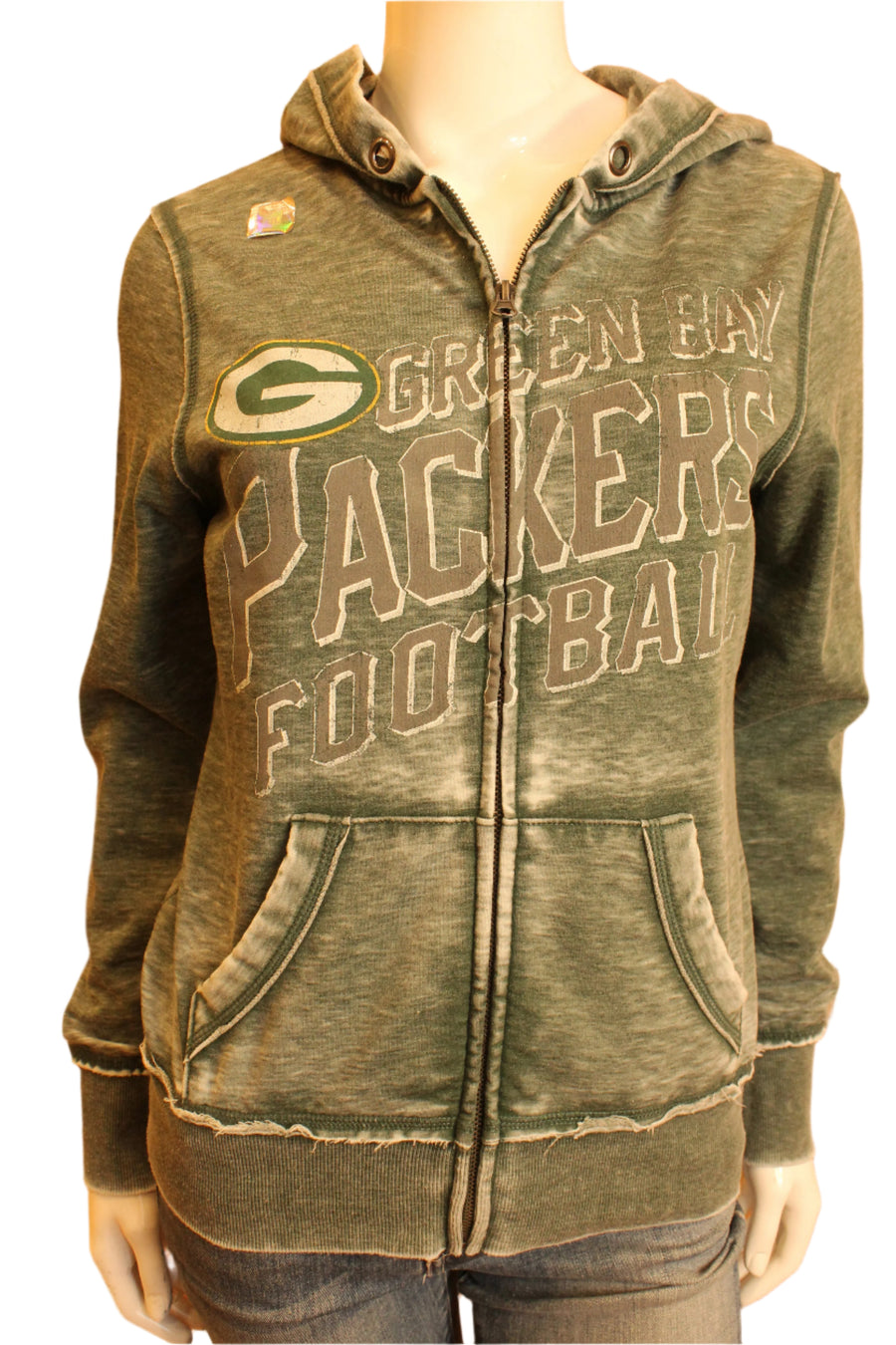 NFL Green Bay Packers Womens Distressed Zip Hoodie - online only