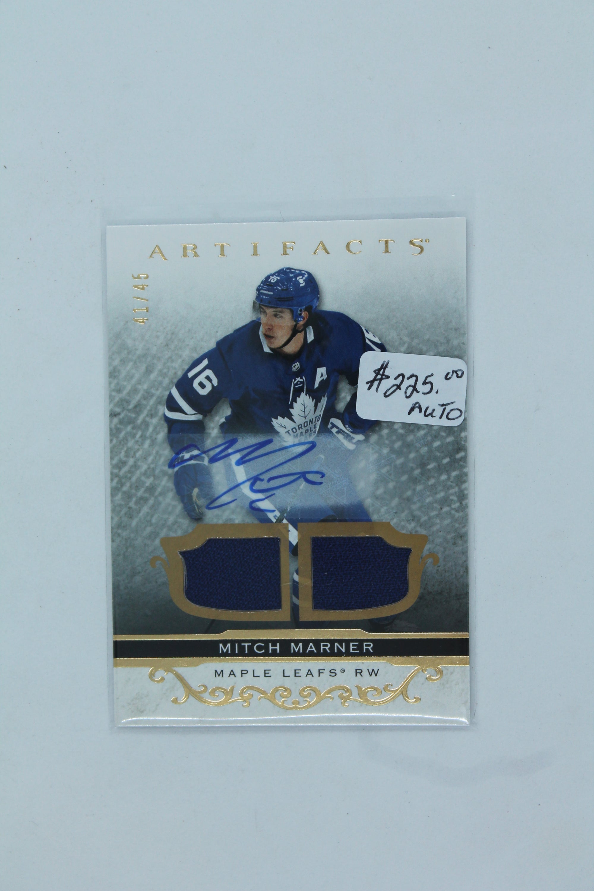Mitch Marner 2021-22 Upper Deck Artifacts Gold Auto Materials  #41/45
