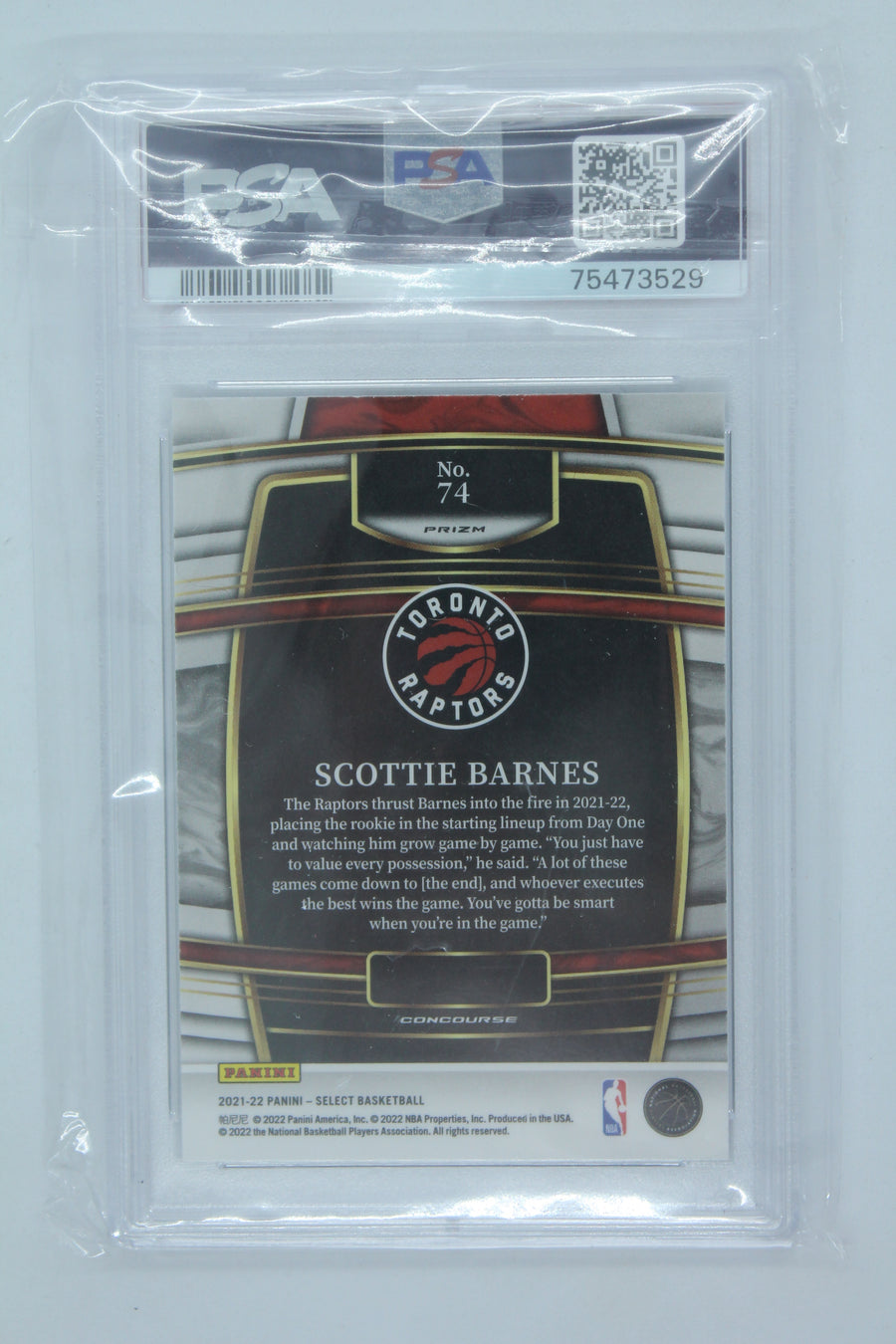 Scottie Barnes 2021-22 Panini Select Blue Rookie Card PSA MINT 9