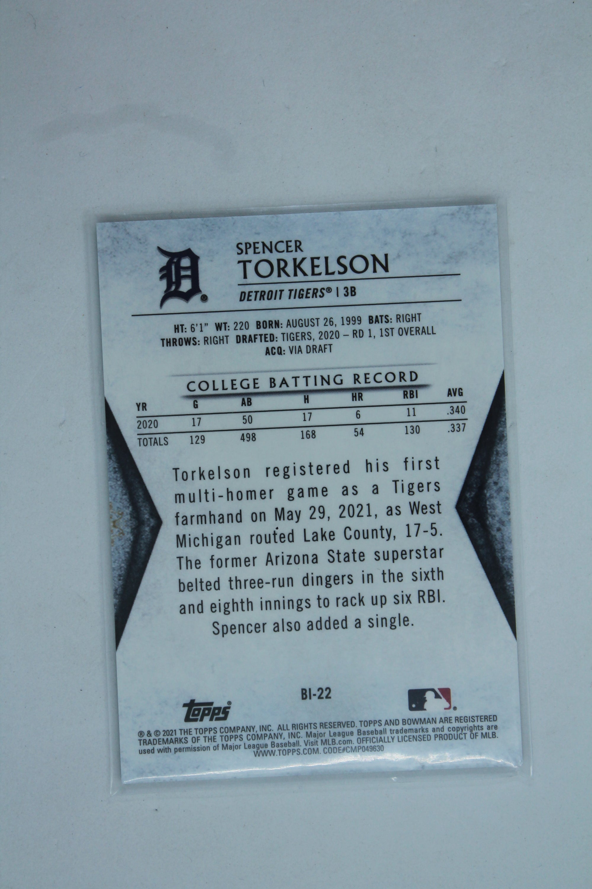Spencer Torkelson  2021 Bowman Draft - Bowman Invicta - #BI-22 PRC