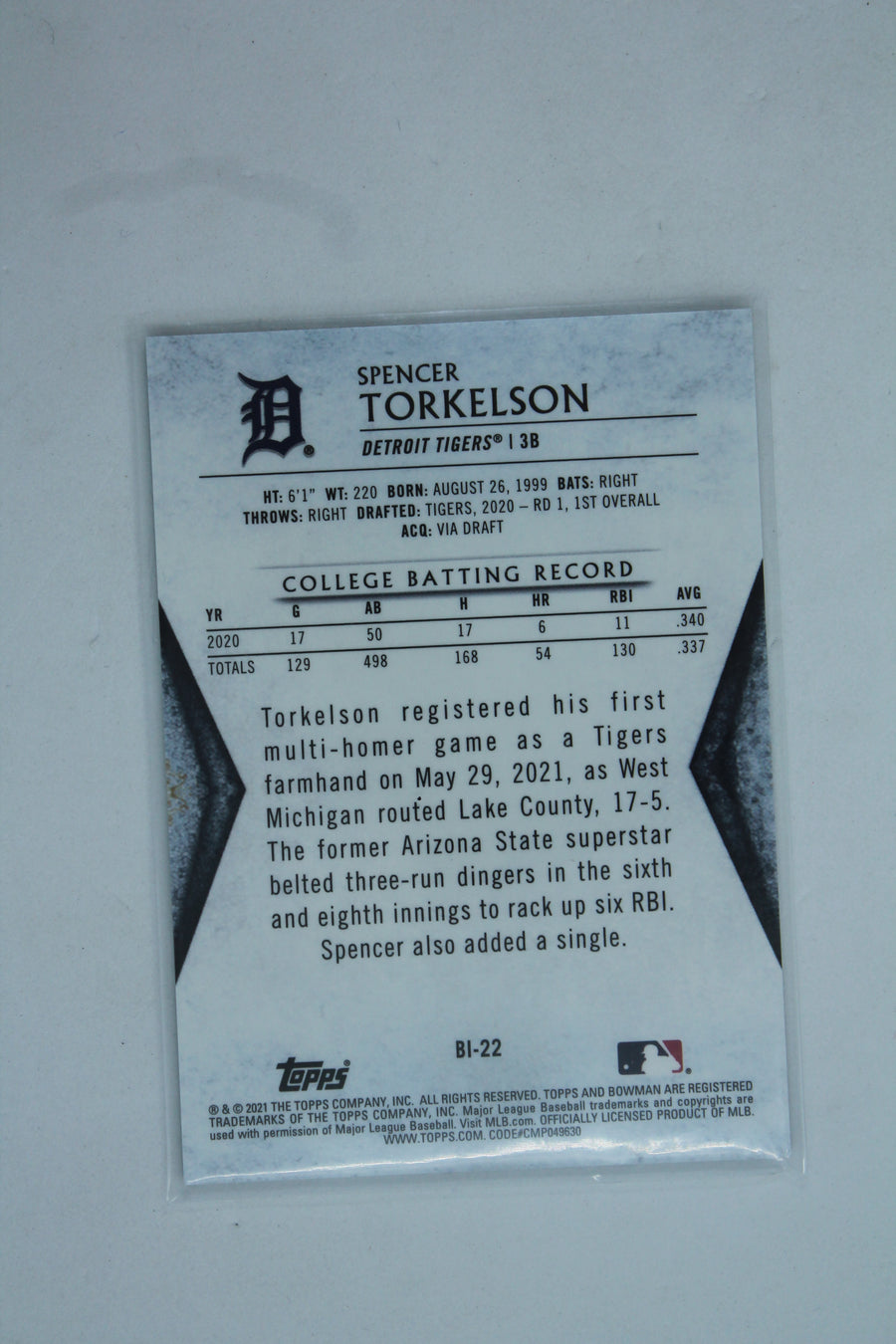 Spencer Torkelson  2021 Bowman Draft - Bowman Invicta - #BI-22 PRC