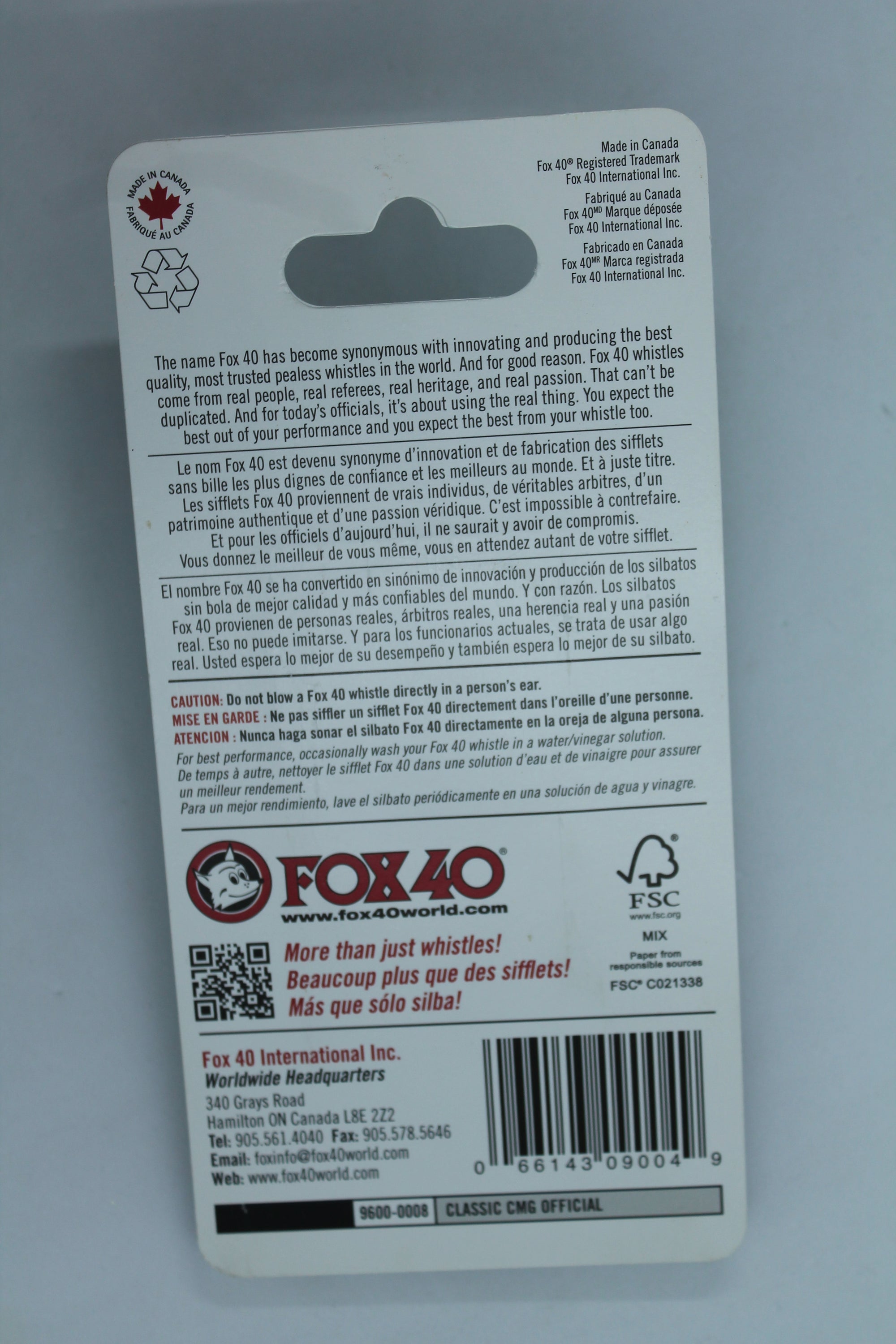 Fox 40 Classic Plastic Whistle with Mouth Grip