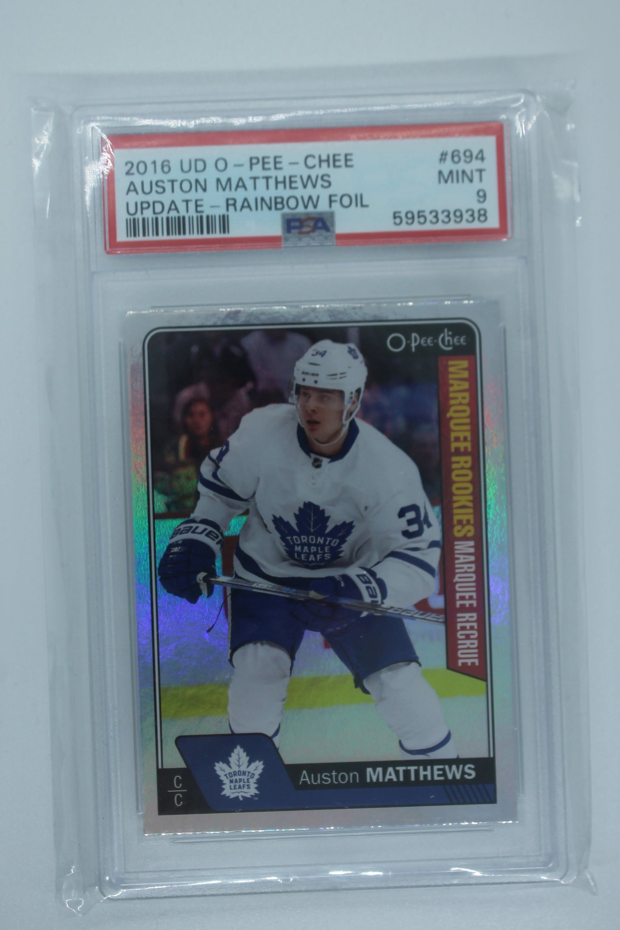 Auston Matthews 2016-17 O-Pee-Chee Update Rainbow Foil Rookie Card PSA 9