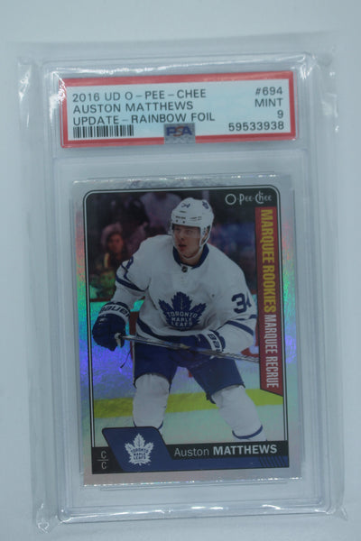 Auston Matthews 2016-17 O-Pee-Chee Update Rainbow Foil Rookie Card PSA 9