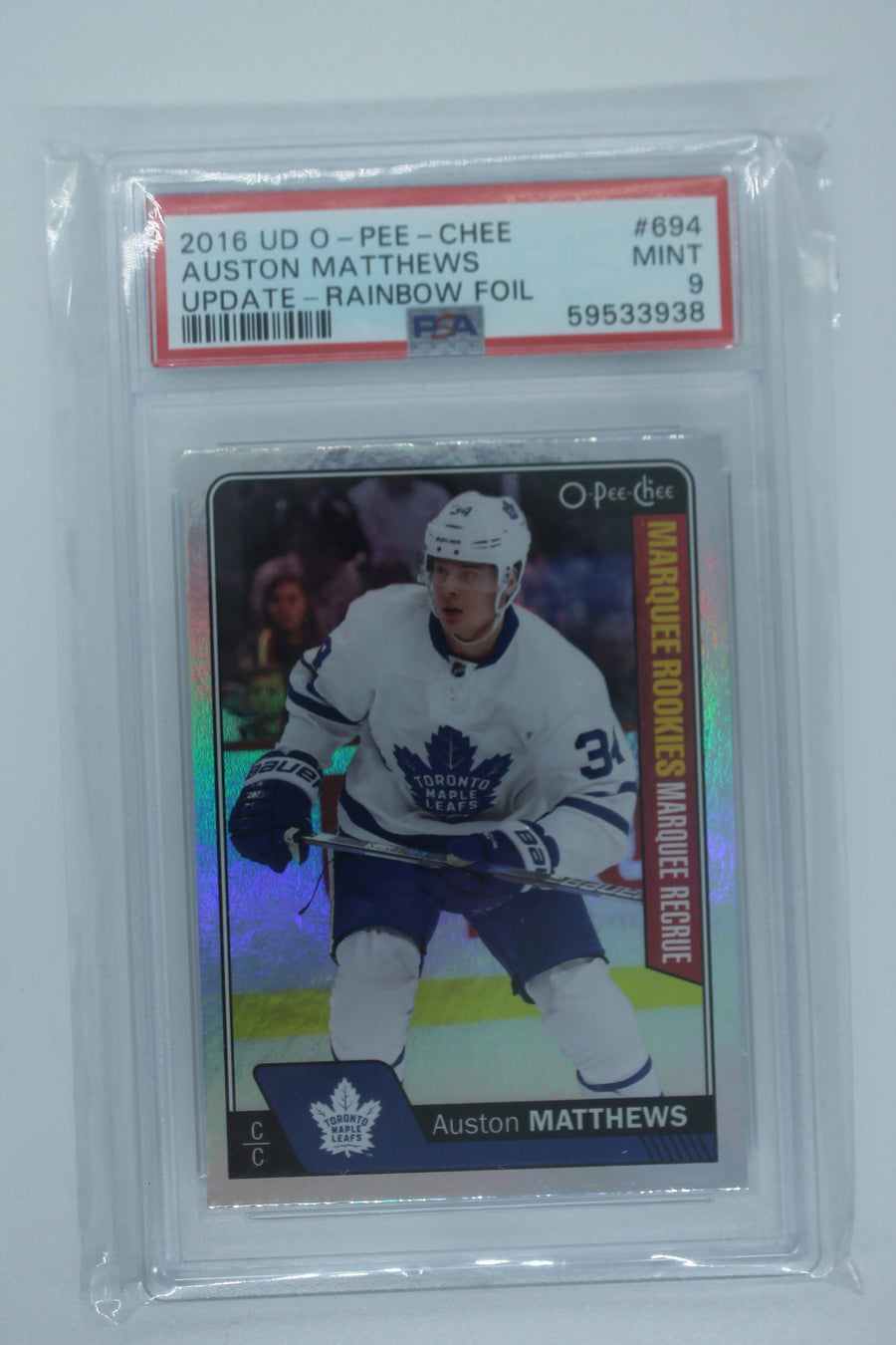 Auston Matthews 2016-17 O-Pee-Chee Update Rainbow Foil Rookie Card PSA 9