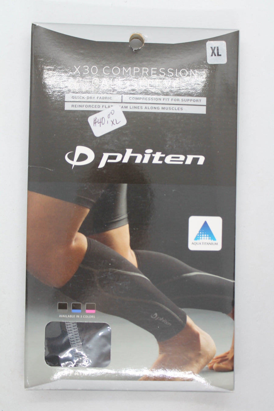 Phiten X30 Compression Calf Sleeve - Black - XLarge (1 Pair)