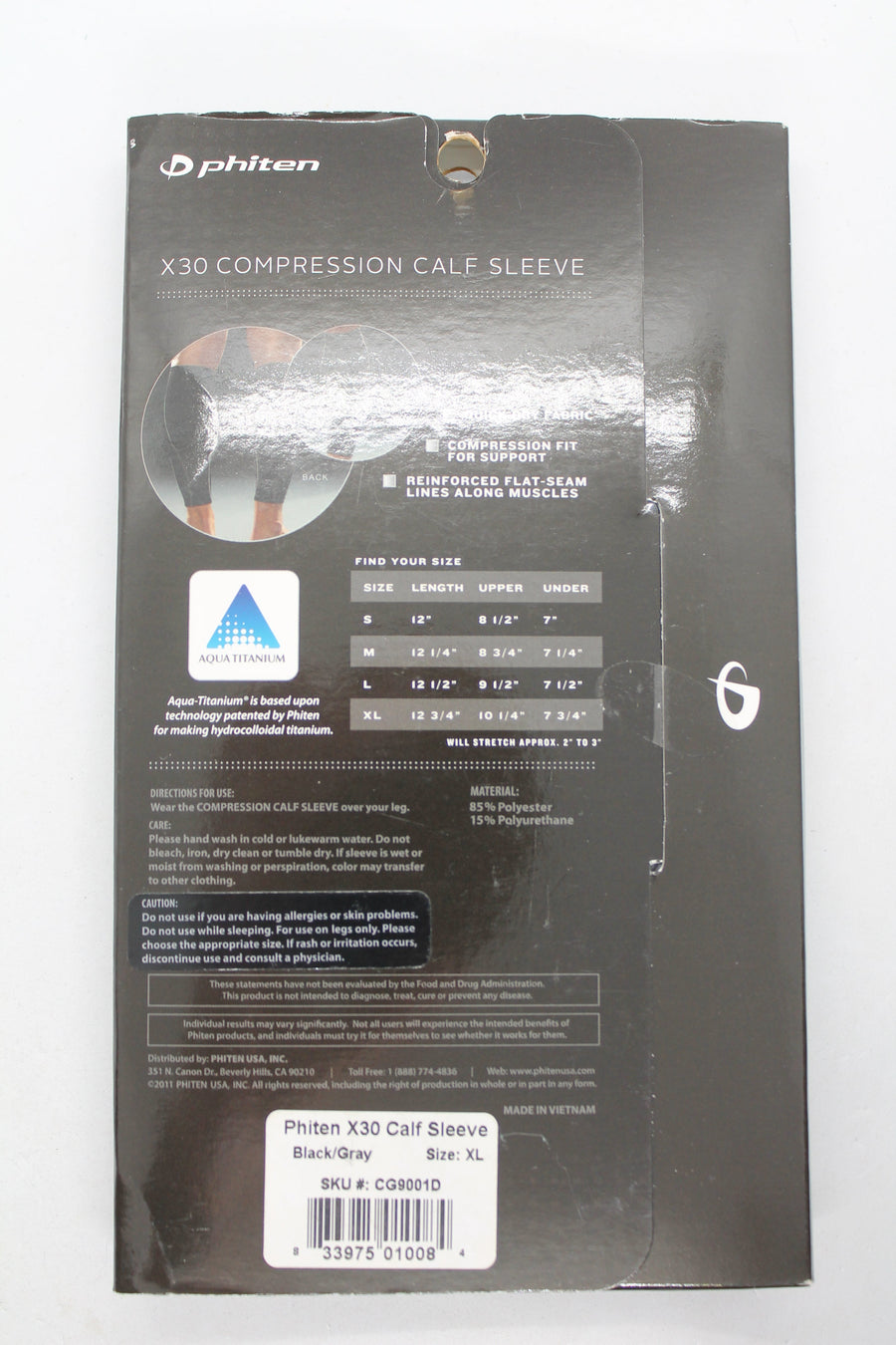Phiten X30 Compression Calf Sleeve - Black - XLarge (1 Pair)