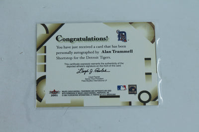 ALAN TRAMMELL 2001 FLEER GREATS OF THE GAME CERTIFIED AUTOGRAPH TIGERS AUTO