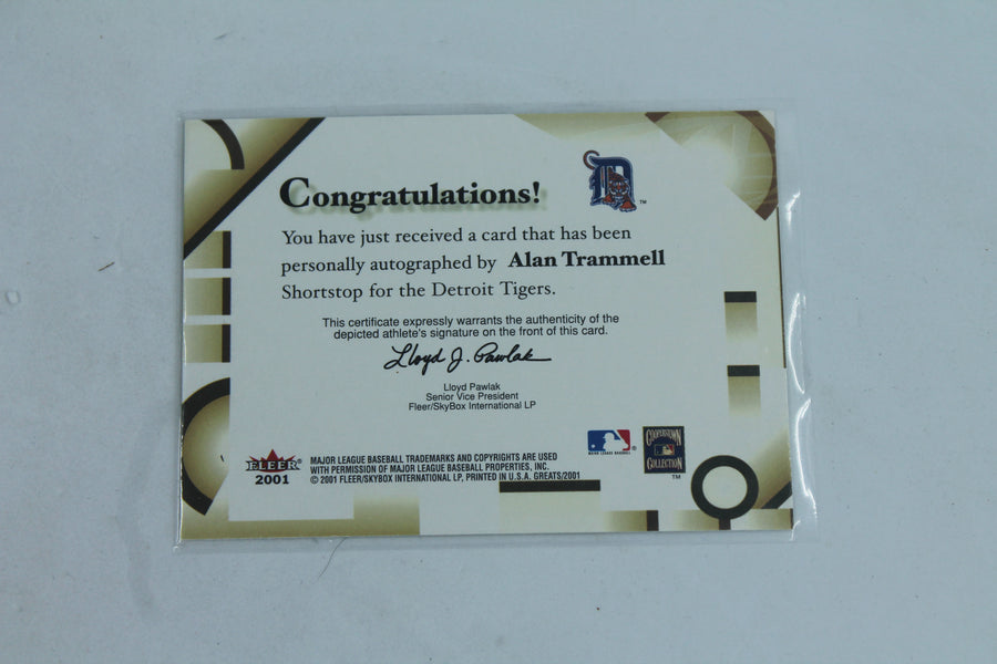 ALAN TRAMMELL 2001 FLEER GREATS OF THE GAME CERTIFIED AUTOGRAPH TIGERS AUTO