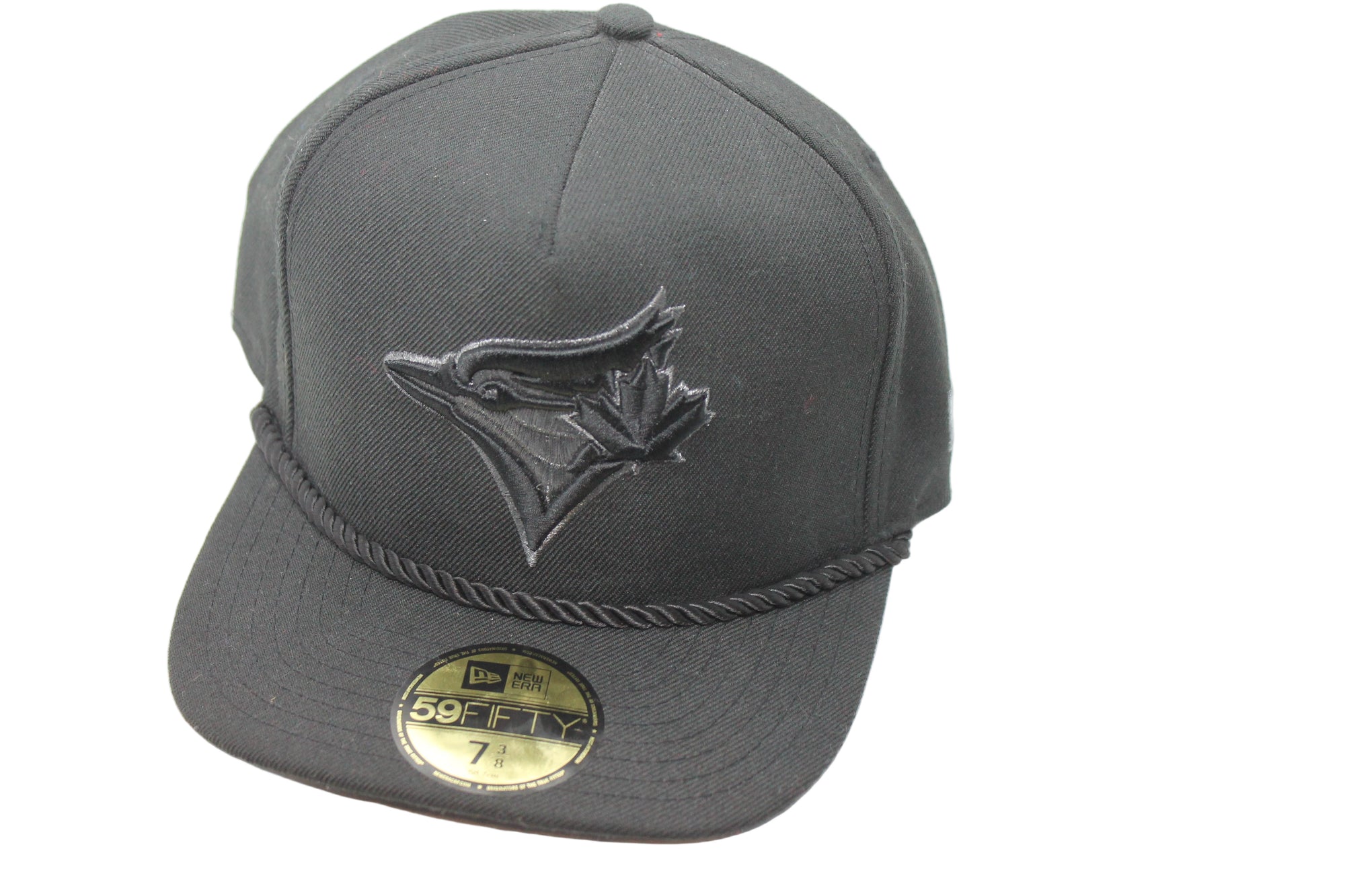 MLB Toronto Blue Jays New Era 59Fifty Black on Black and Silver Fitted Hat with Rope