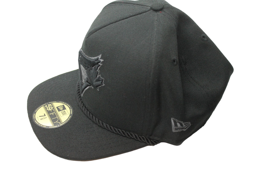 MLB Toronto Blue Jays New Era 59Fifty Black on Black and Silver Fitted Hat with Rope