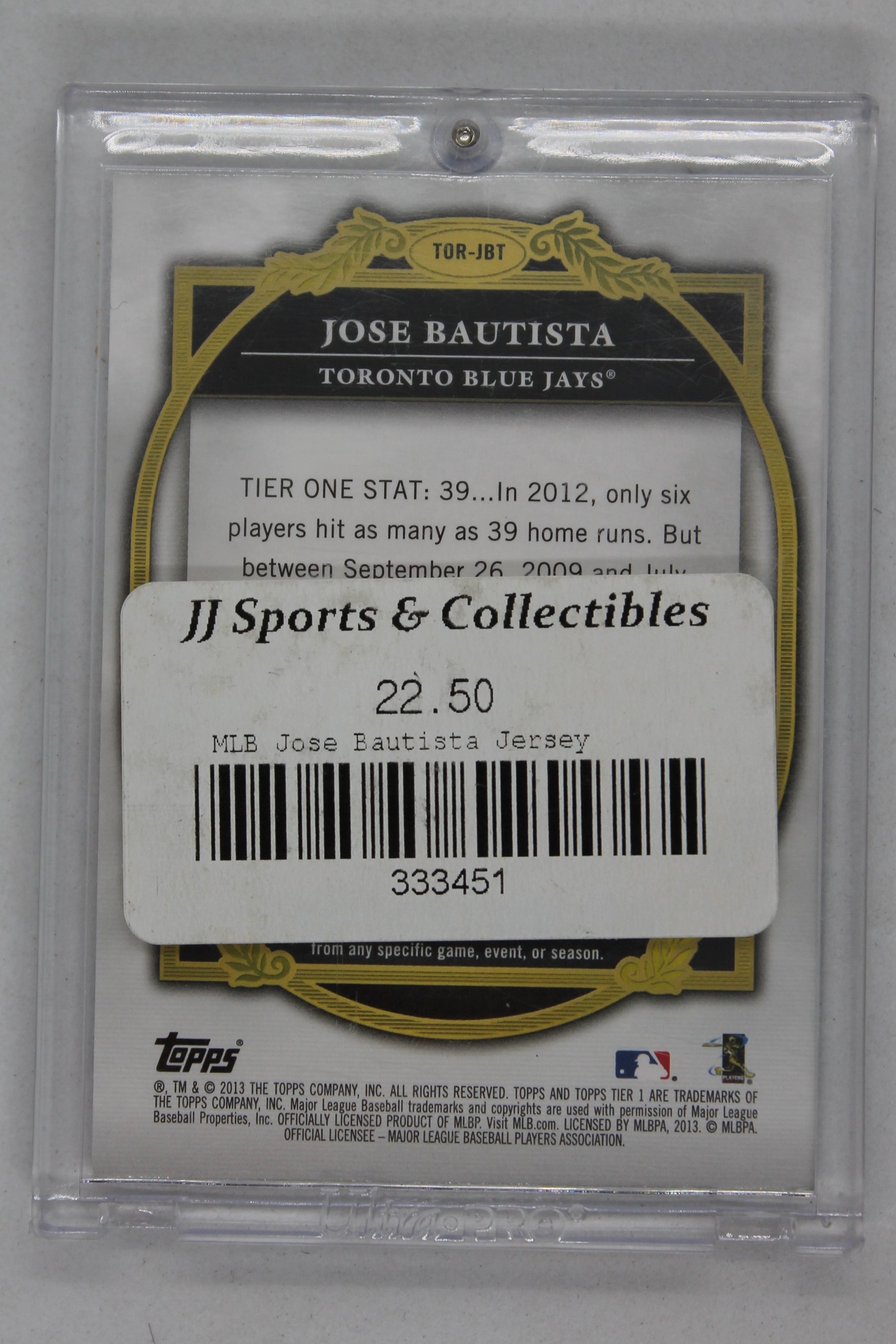 Jose Bautista 2013 Topps Tier One Relics #TOR-JBT Toronto Blue Jays #273/399