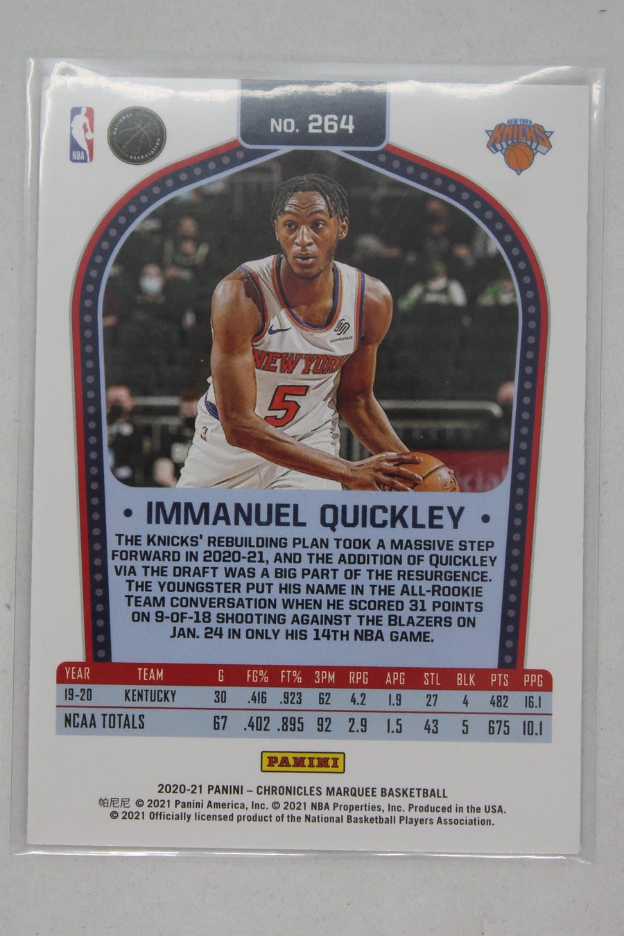 Immanuel Quickley 2020-21 Panini Chronicles - Pink Marquee Rookie Card