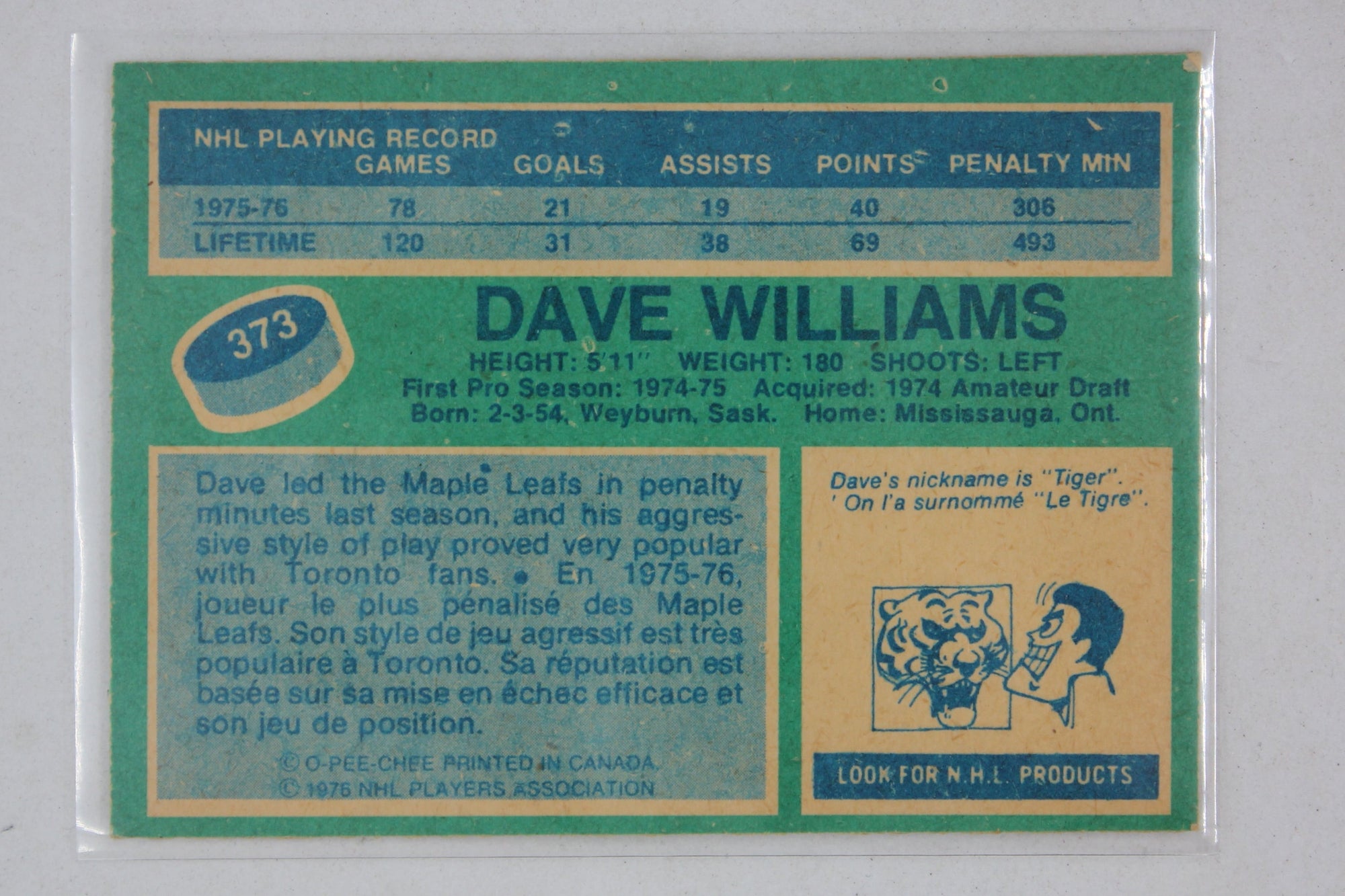 Tiger Williams 1976-77 O-Pee-Chee Rookie Card