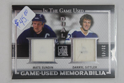 2014 ITG USED SUNDIN / SITTLER GAME USED MEMORABILIA DUAL 30/45- MAPLE LEAFS!!