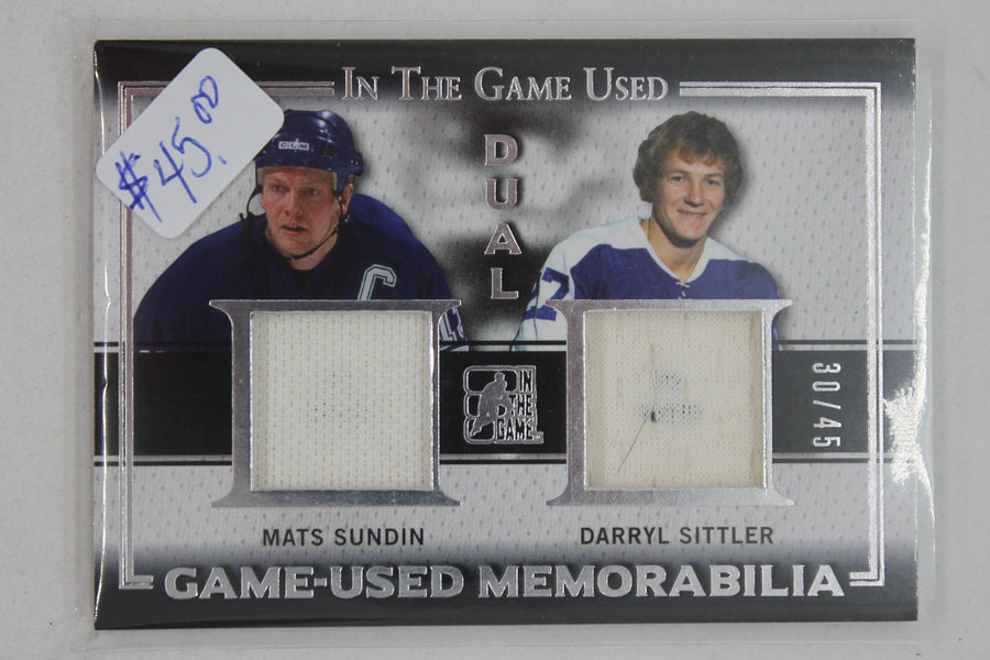 2014 ITG USED SUNDIN / SITTLER GAME USED MEMORABILIA DUAL 30/45- MAPLE LEAFS!!