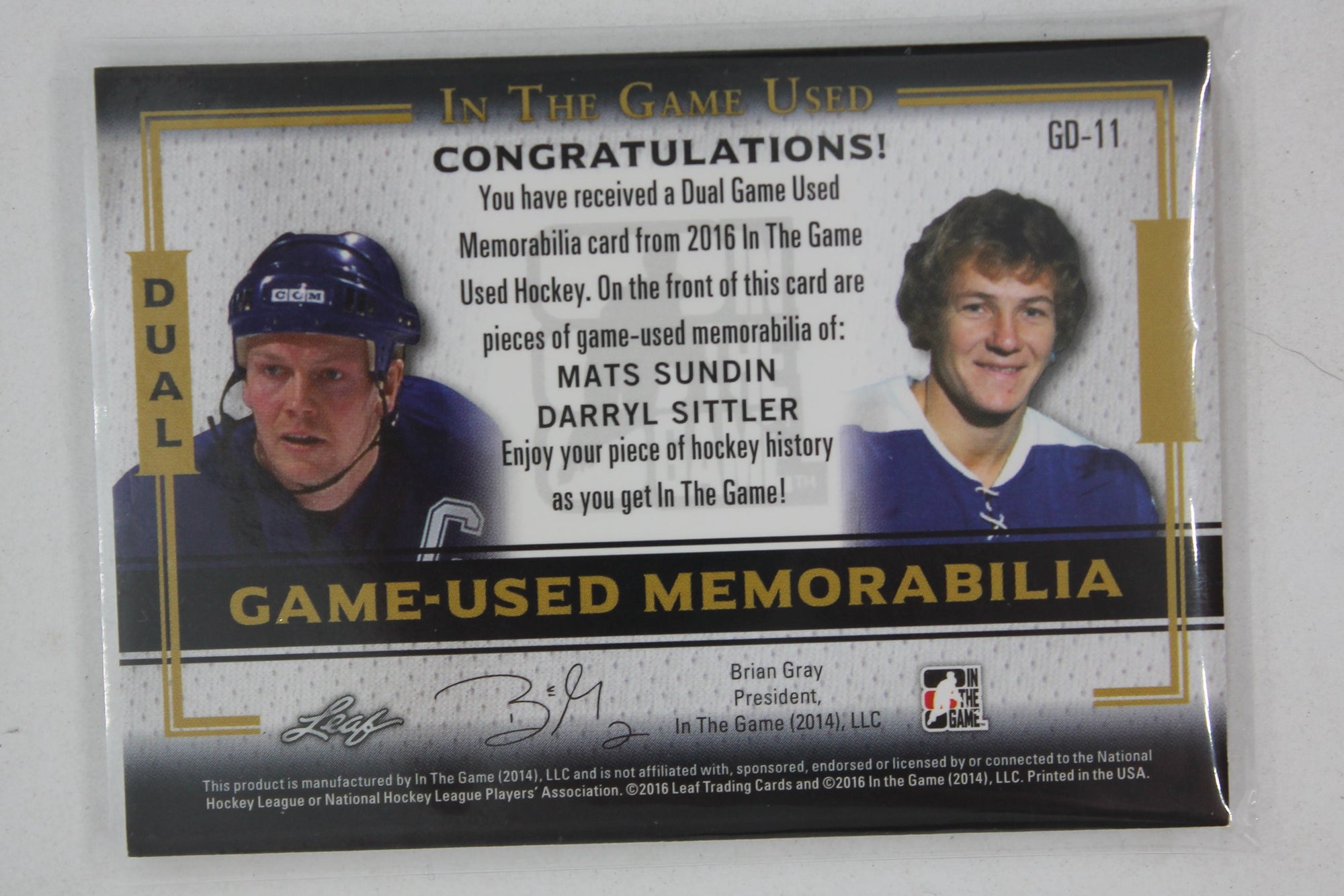 2014 ITG USED SUNDIN / SITTLER GAME USED MEMORABILIA DUAL 30/45- MAPLE LEAFS!!