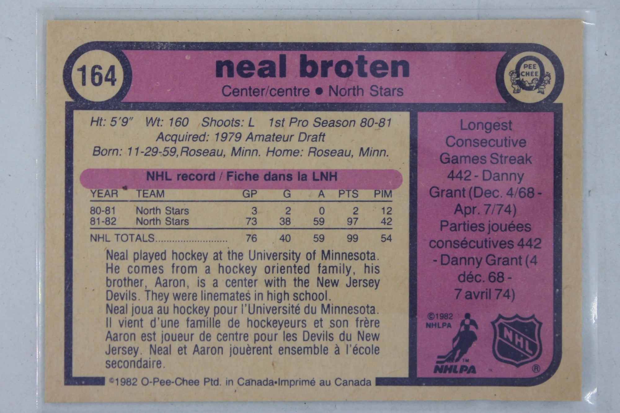 Neal Broten 1982-83 O-Pee-Chee Rookie Card