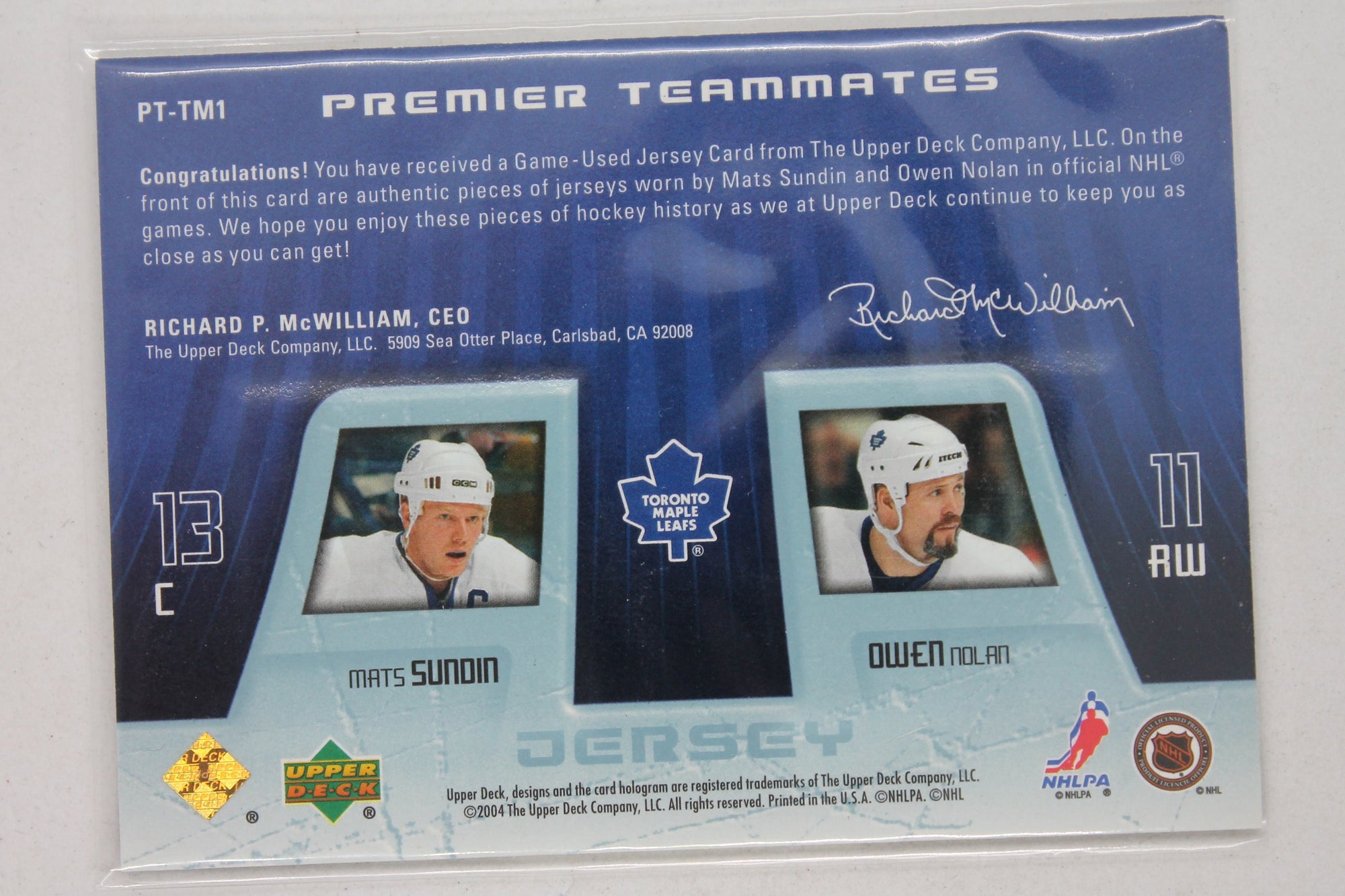 2004 UD Premier Collection Sundin / Nolan GAME USED MEMORABILIA DUAL 029/100- MAPLE LEAFS!!