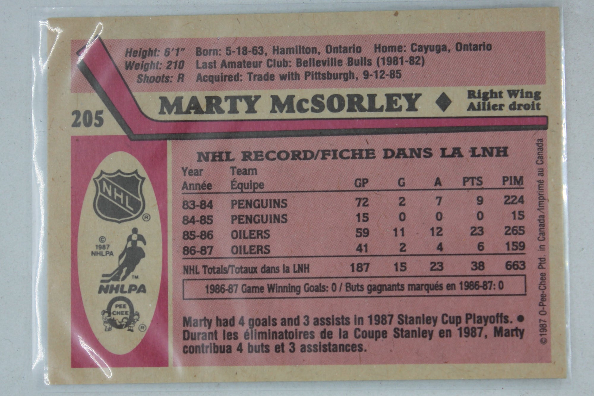 Marty McSorley 1987-88 O-Pee-Chee Rookie Card