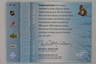Jason Spezza 2007-08 Upper Deck Ice - Frozen Fabrics #FF-JS - Dual Jersey Card