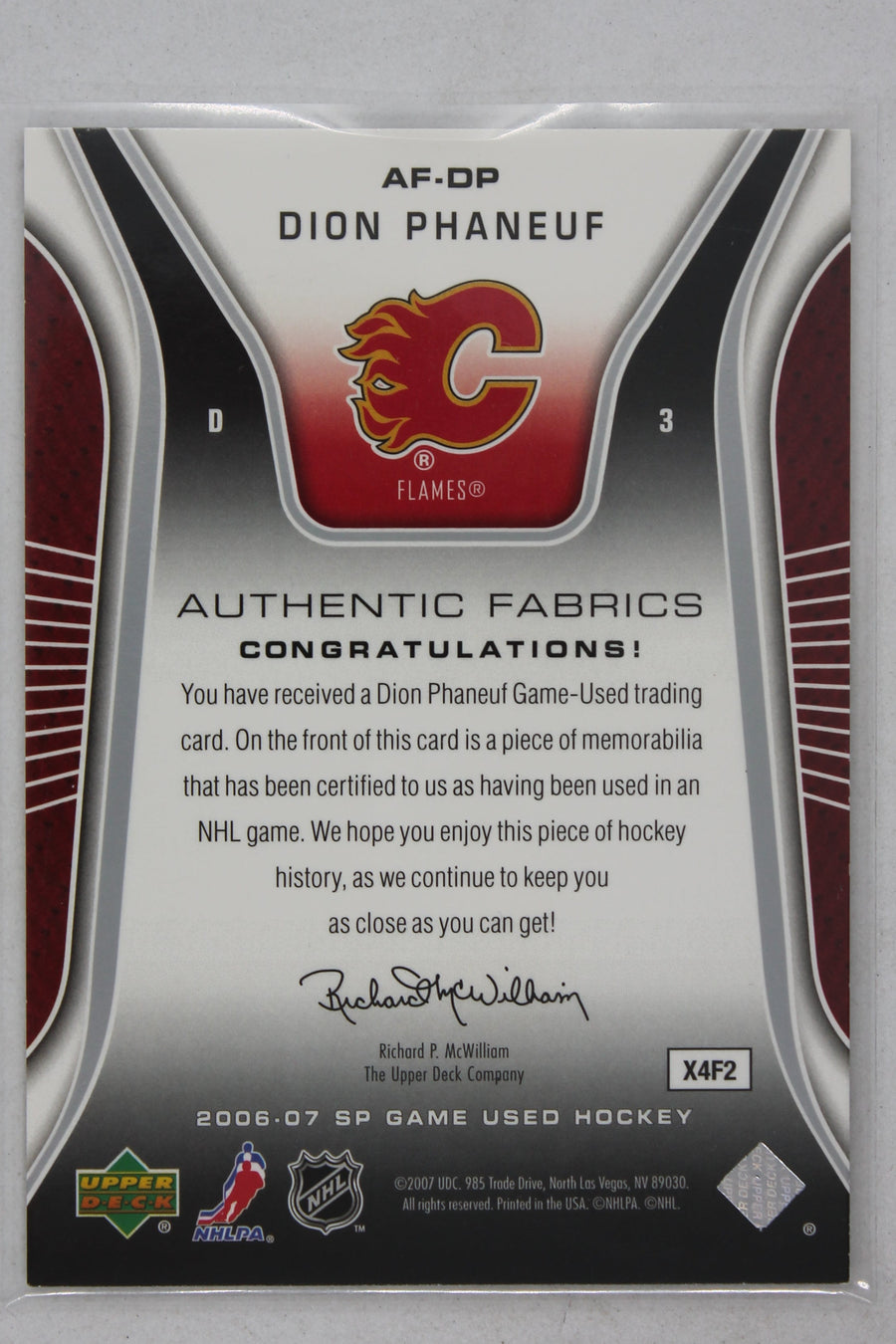 Dion Phaneuf 2006-07 SP Game Used Edition - Authentic Fabrics - Jersey #AF-DP Jersey Card